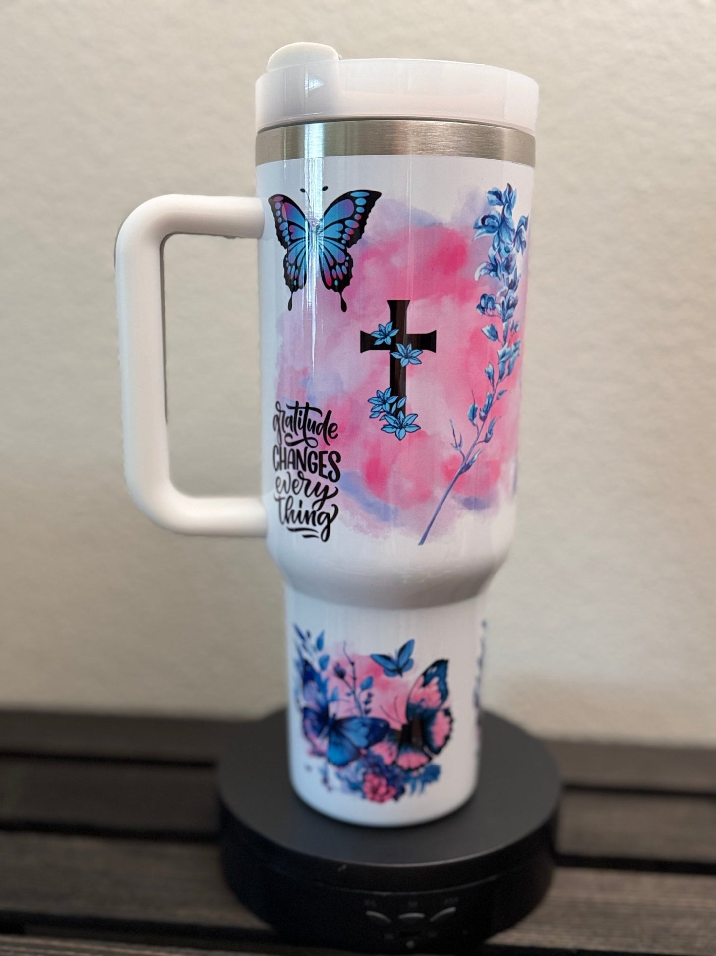 Stay Patient & Trust – 40 oz Floral Butterfly Tumbler - HisWord Designs