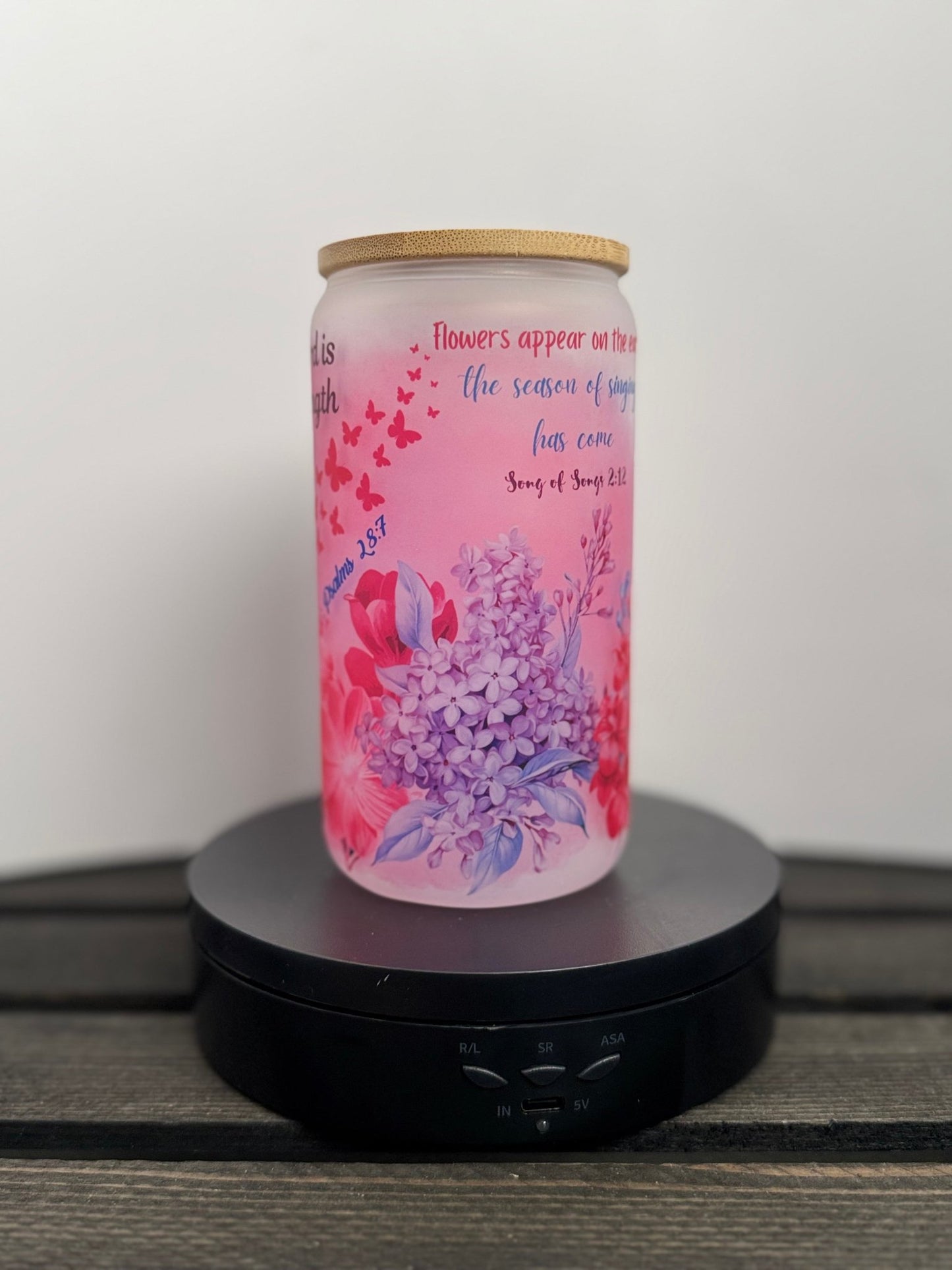 Lavender Flowers & Butterflies – 16 oz Frosted Libbey Glass Can - HisWord Designs