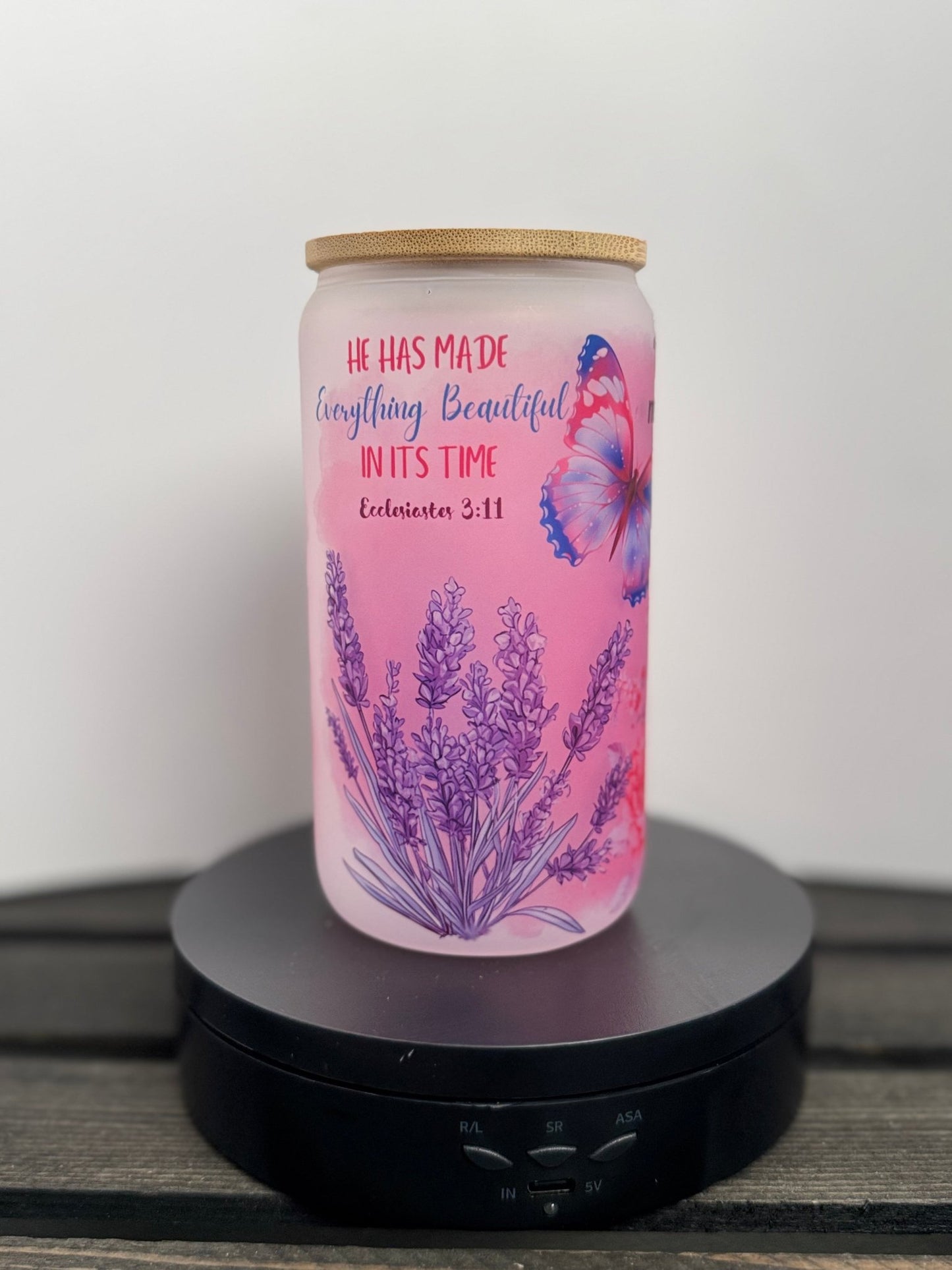 Lavender Flowers & Butterflies – 16 oz Frosted Libbey Glass Can - HisWord Designs