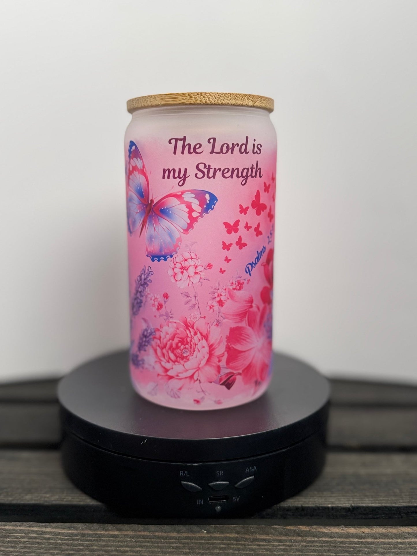 Lavender Flowers & Butterflies – 16 oz Frosted Libbey Glass Can - HisWord Designs