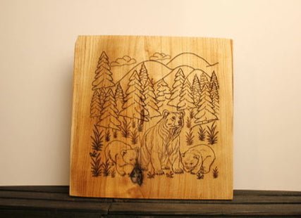 Pine Wood Bears and Cubs Forest Sign – Handmade Engraved Rustic Wall Art - HisWord Designs