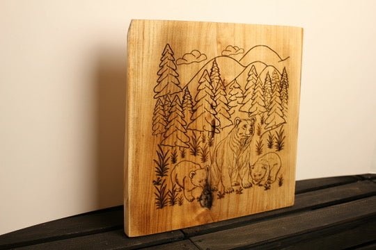 Pine Wood Bears and Cubs Forest Sign – Handmade Engraved Rustic Wall Art - HisWord Designs