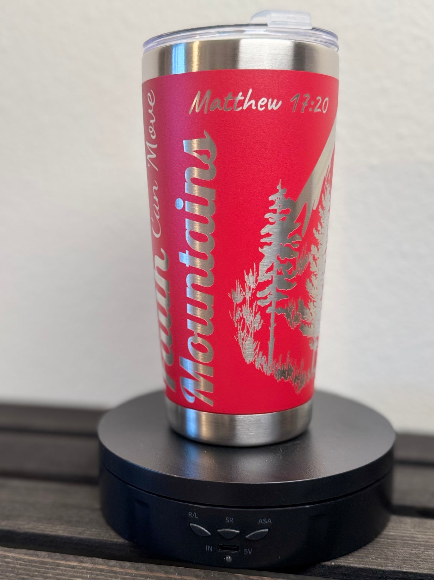 Faith Can Move Mountains – 20 oz Red Engraved Christian Tumbler