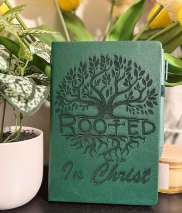 "Rooted in Christ" – Custom Engraved Journal with Pen (Colossians 2:6 - 7 Inspired) - HisWord Designs