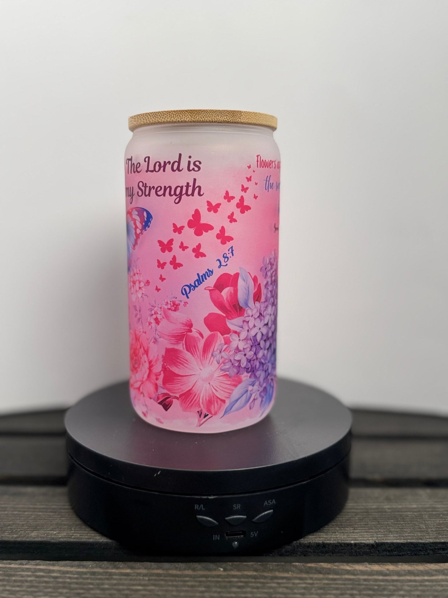 Lavender Flowers & Butterflies – 16 oz Frosted Libbey Glass Can - HisWord Designs