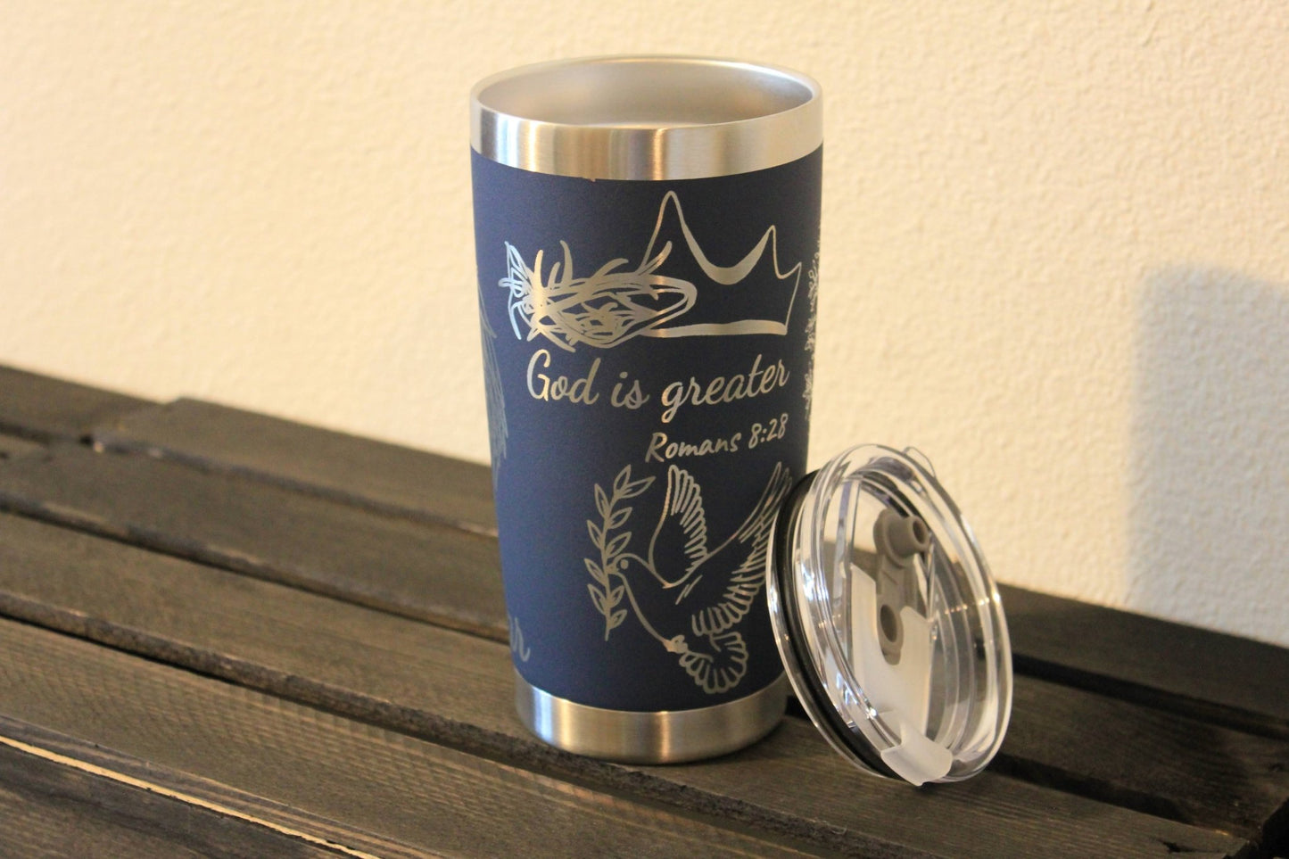 Faith Over Fear – 20 oz Navy Engraved Adventure Tumbler - HisWord Designs