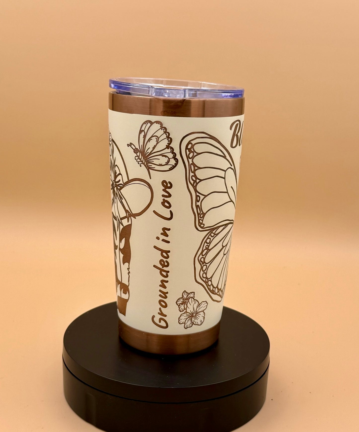 Blessed Butterfly Cowgirl Boots Christian Tumbler | Rooted in Christ Engraved Copper Reveal 20 oz - His Word Designs