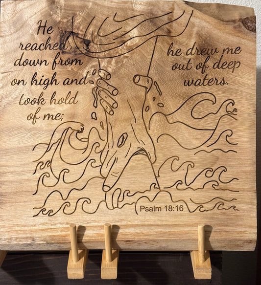 Jesus Reaching Down from Heaven – Handmade Engraved Christian Wall Art on Pine Wood - HisWord Designs