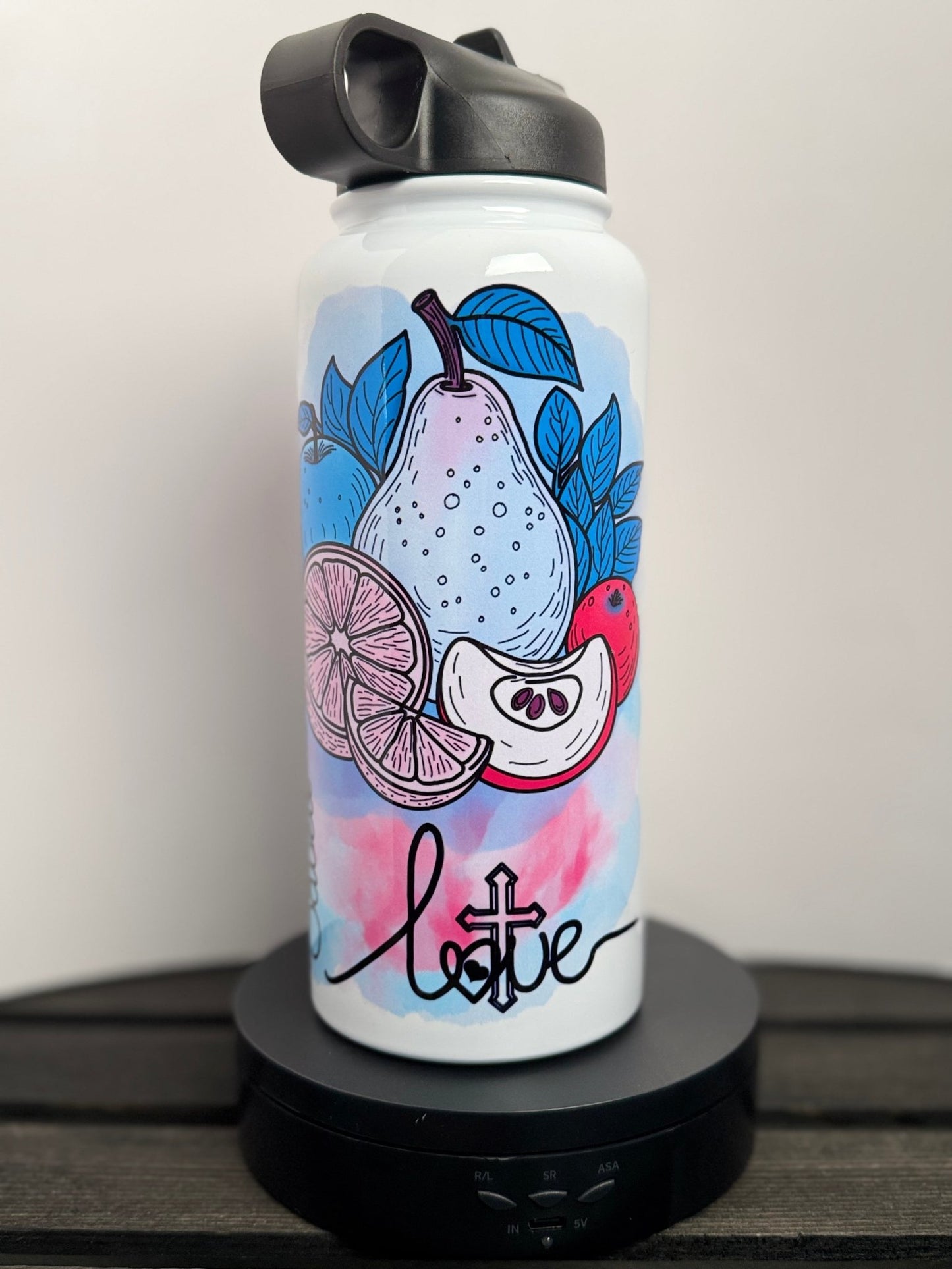 40 oz Christian Fruit - Themed Water Bottle - Faith, Love, Saved, Believe - HisWord Designs