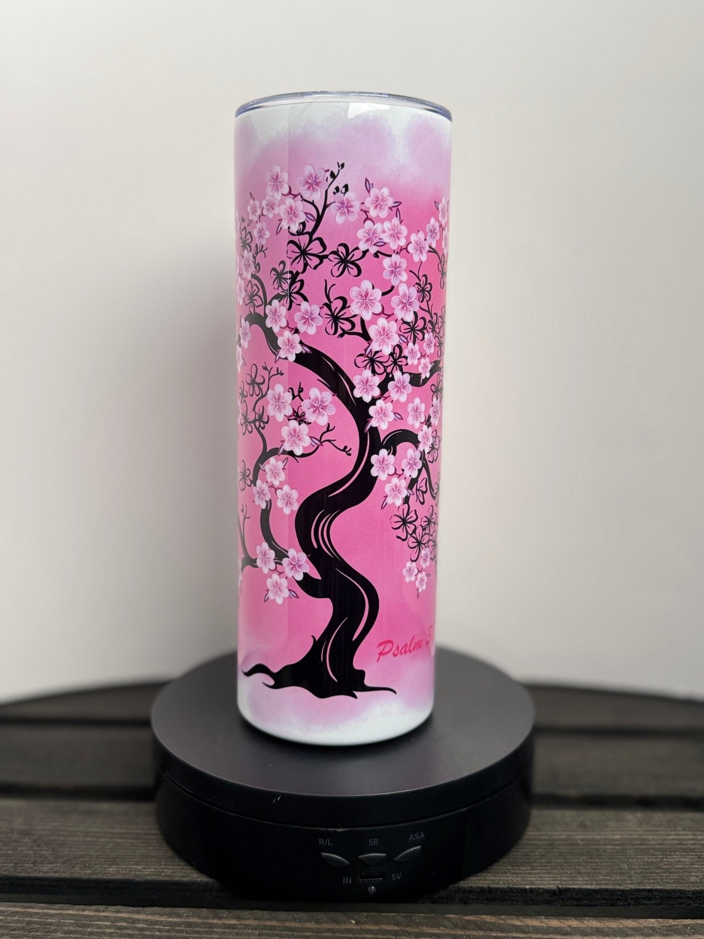 Cherry Blossom Faith Tumbler – Psalm 37:7 | 20 oz Stainless Steel - HisWord Designs
