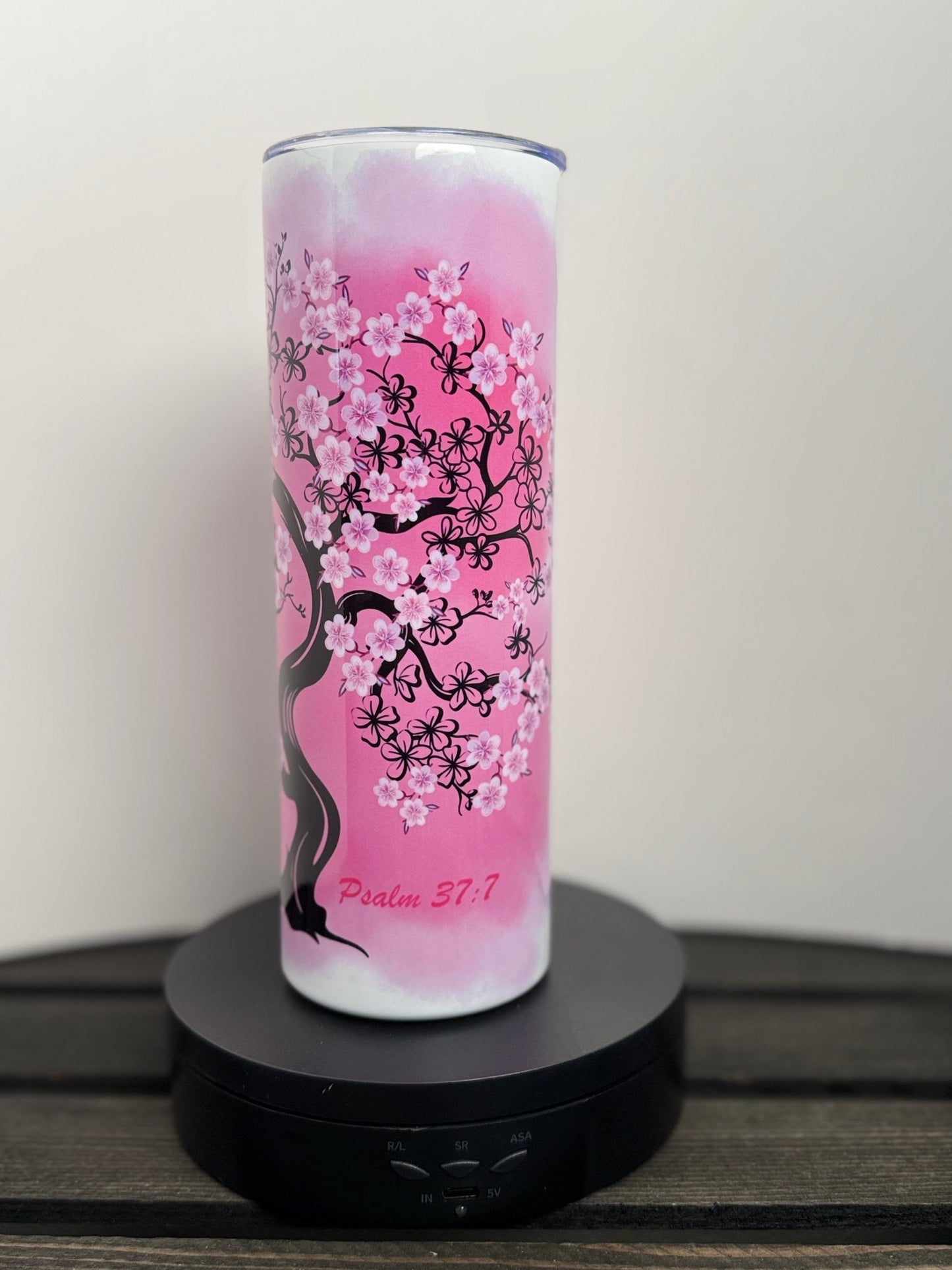Cherry Blossom Faith Tumbler – Psalm 37:7 | 20 oz Stainless Steel - HisWord Designs