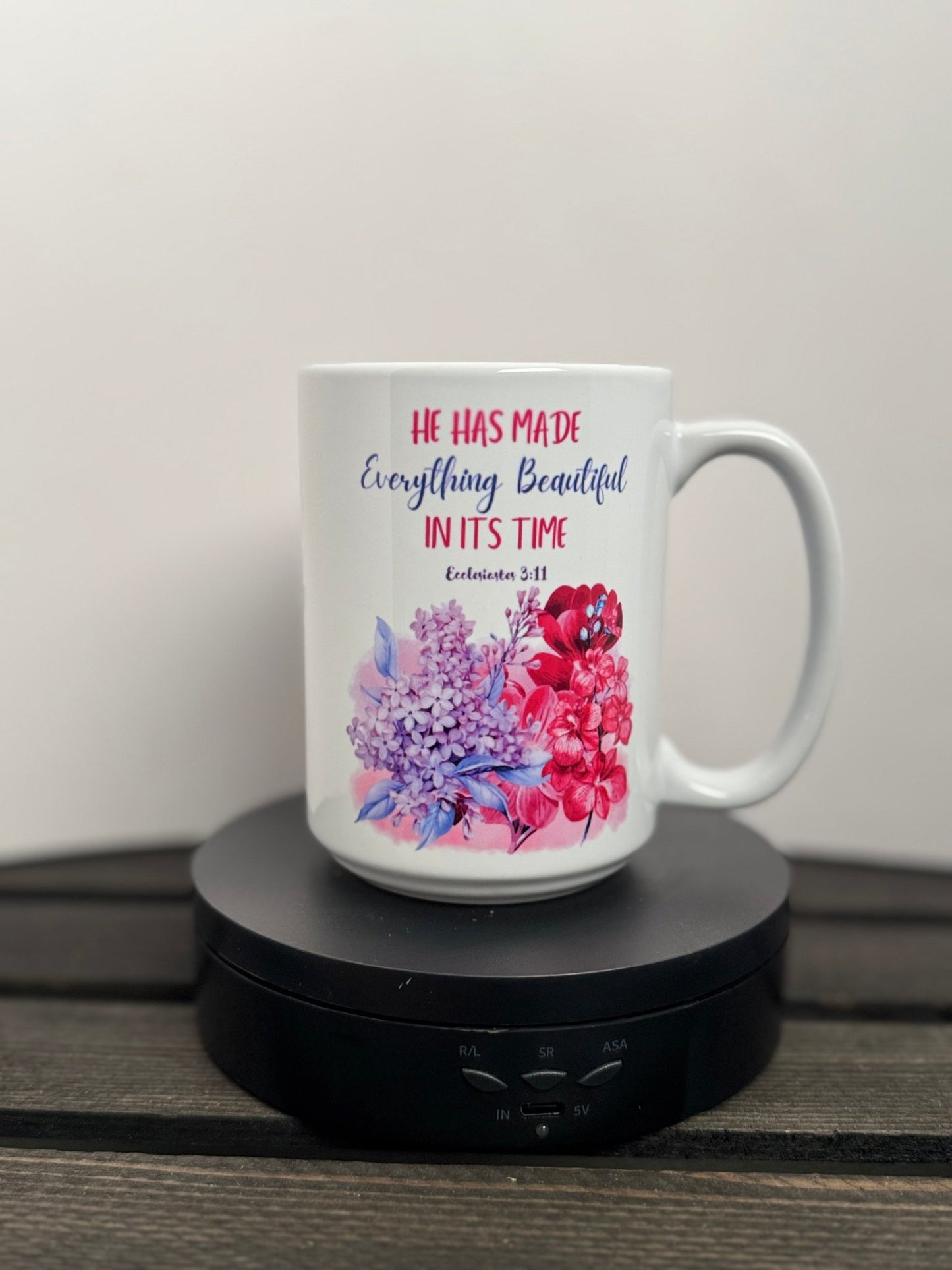 He Has Made Everything Beautiful – Lavender or Hydrangea Floral Scripture Mug (15 oz) - HisWord Designs