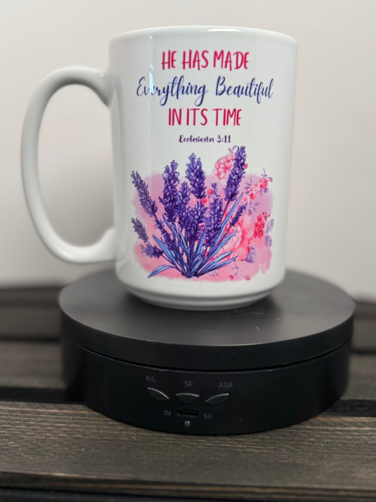 He Has Made Everything Beautiful – Lavender or Hydrangea Floral Scripture Mug (15 oz) - HisWord Designs