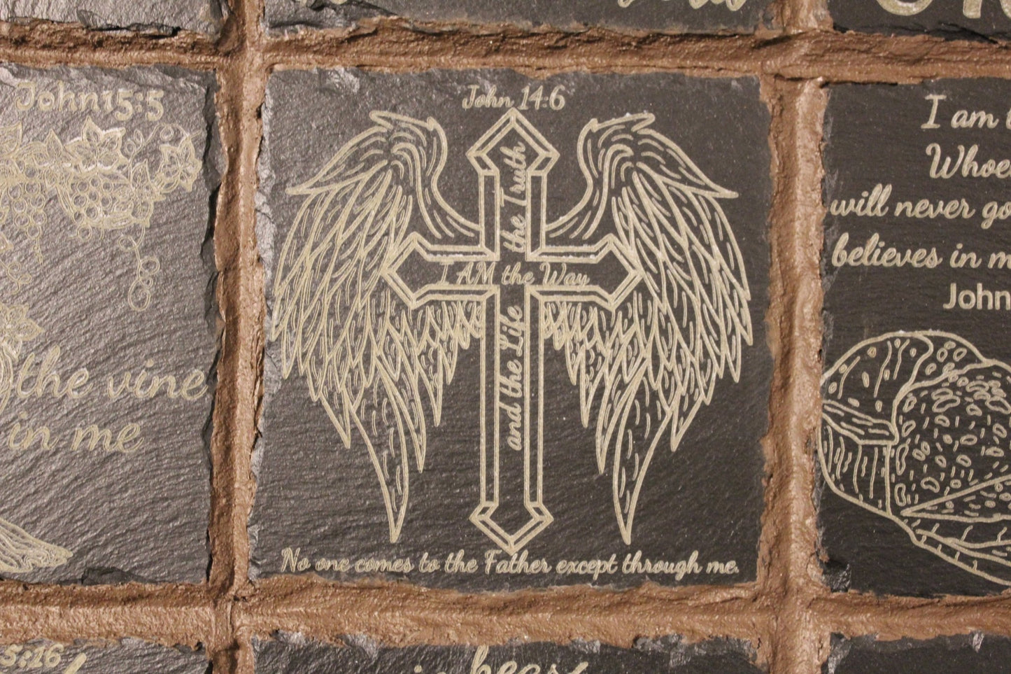 Rock Slates Embedded Frame Christian Wall Art – Handmade Engraved Wood Sign, Rustic Religious Home Decor - HisWord Designs