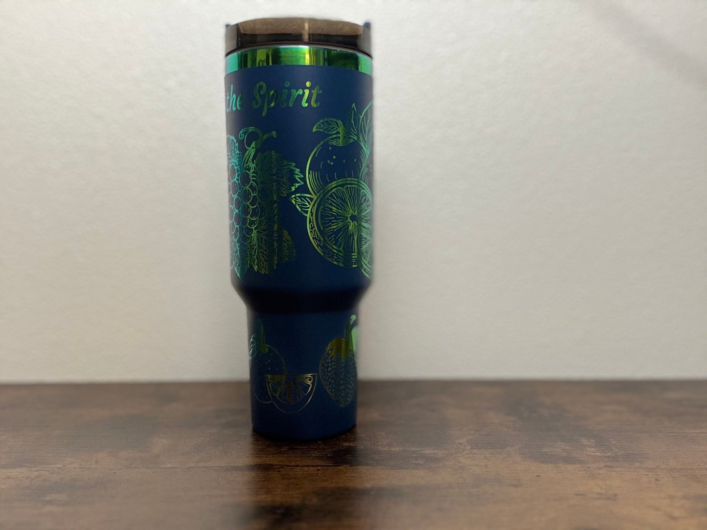 40 oz Engraved Tumbler - Navy & Iridescent - Fruit of the Spirit - HisWord Designs