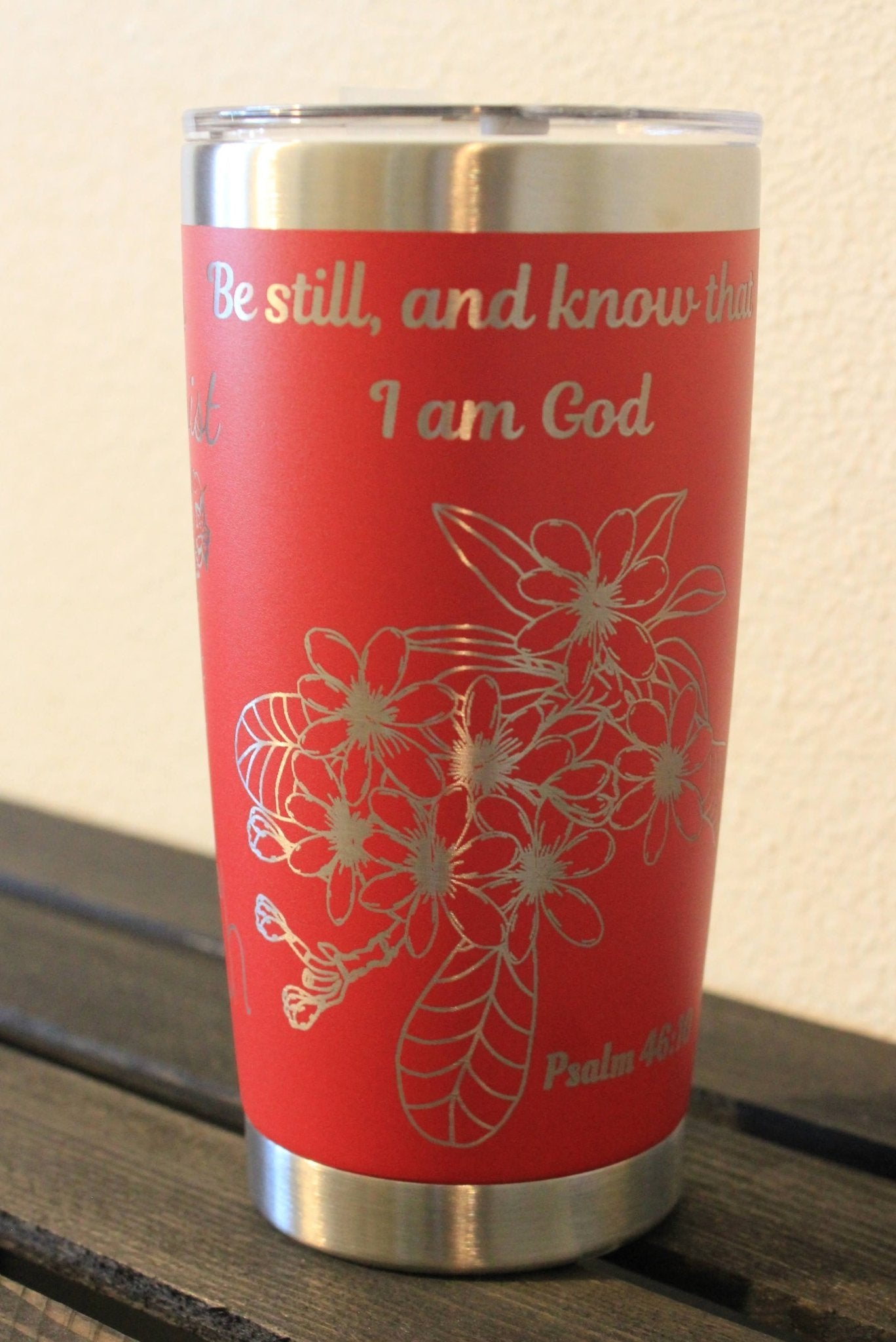 Be Still and Know – 20 oz Red Engraved Christian Tumbler - HisWord Designs