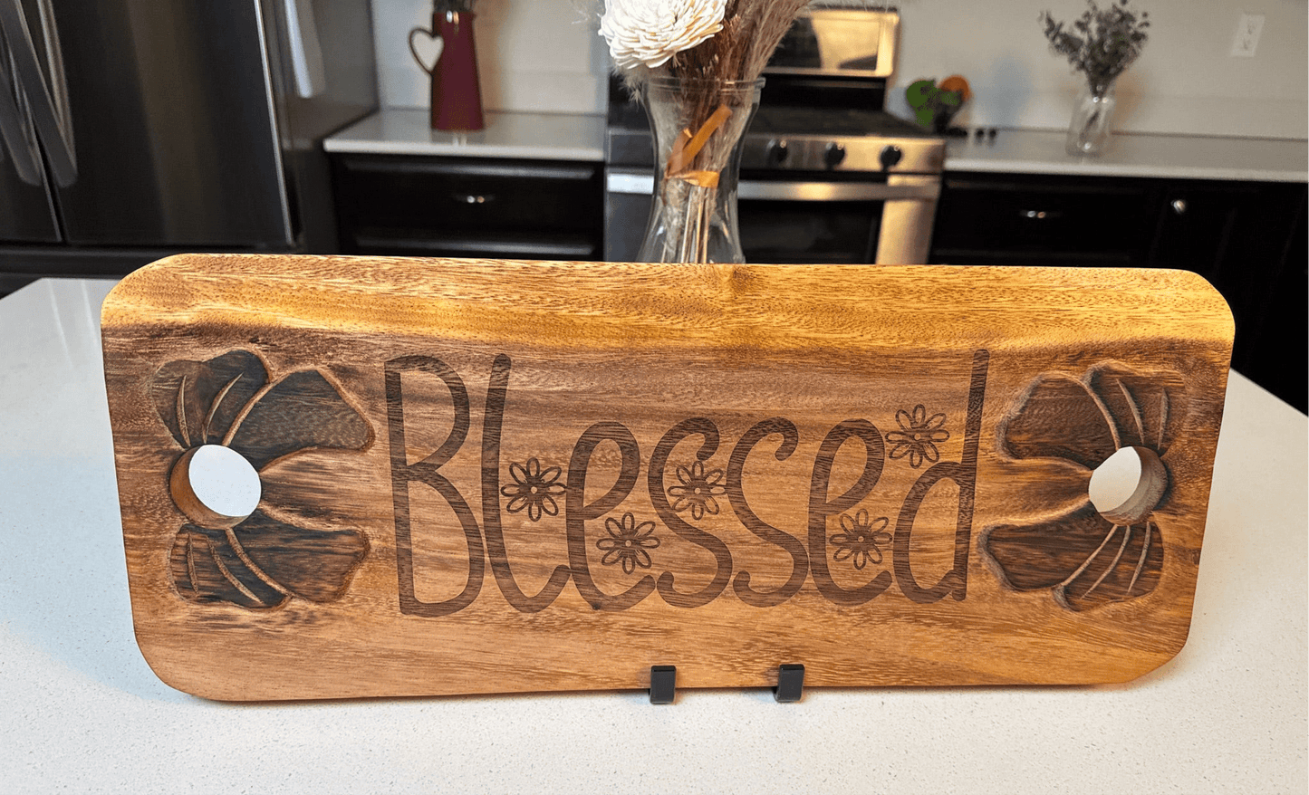 "Blessed" Engraved Wooden Serving Board – Faith - Inspired Kitchen Decor - HisWord Designs