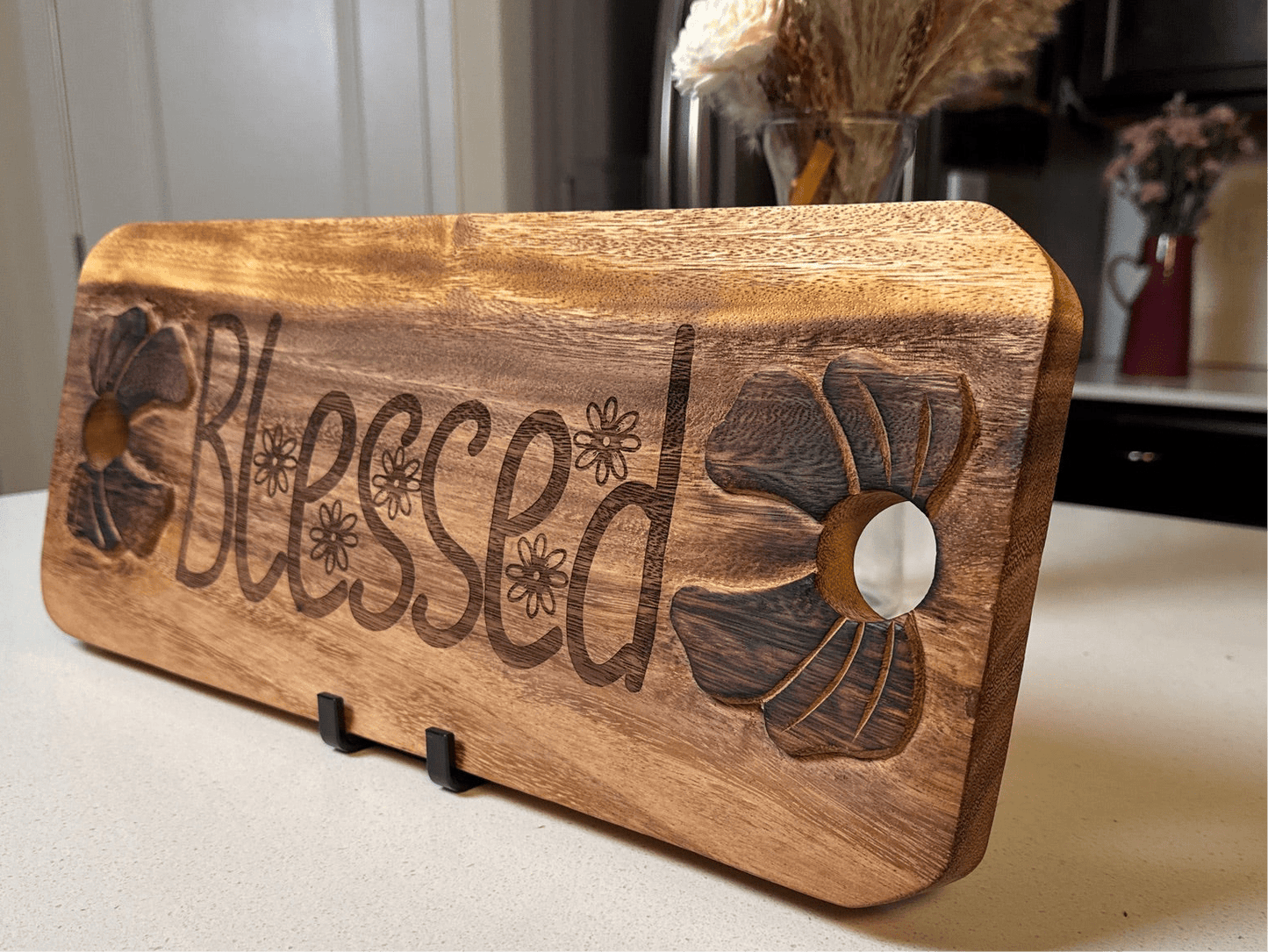 "Blessed" Engraved Wooden Serving Board – Faith - Inspired Kitchen Decor - HisWord Designs