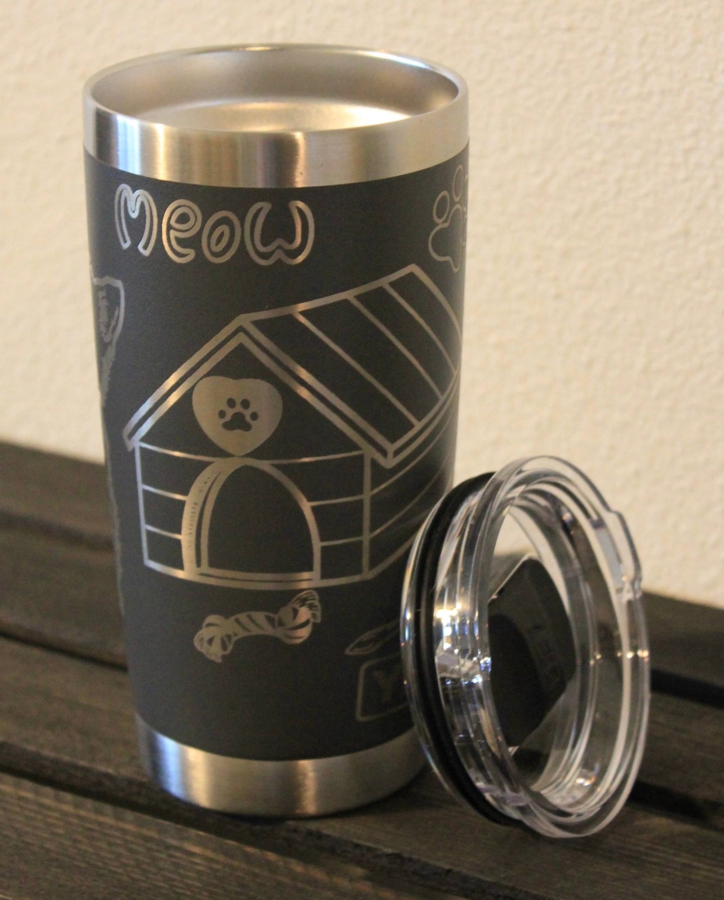 Cat Lover Engraved Dark Gray 20 oz YETI® Tumbler | Handdrawn - HisWord Designs