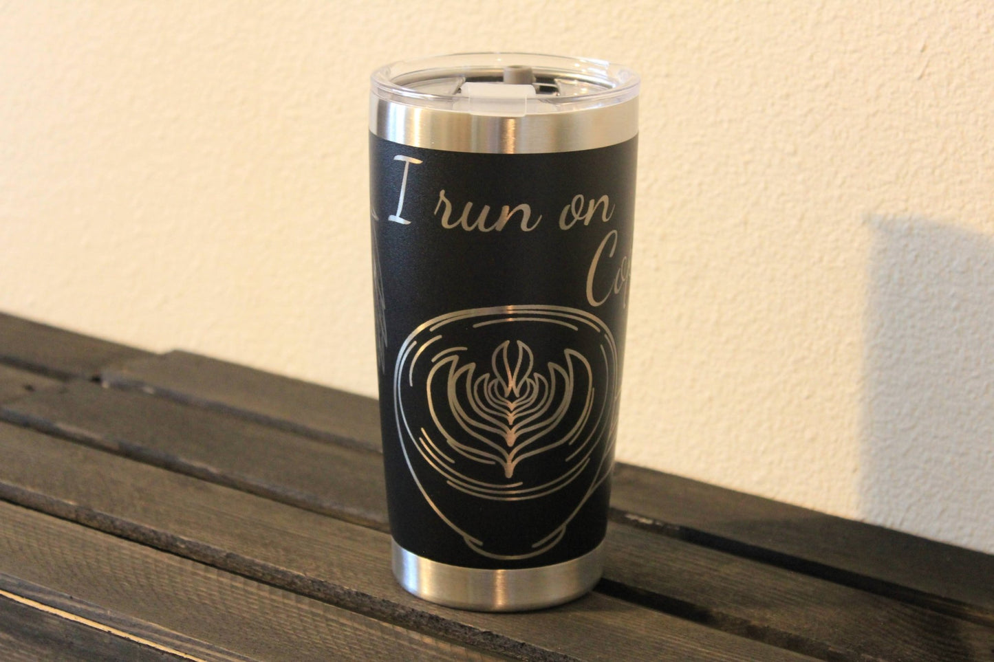 I Run on Grace and Coffee – 20 oz Black Engraved Faith & Coffee Tumbler - HisWord Designs