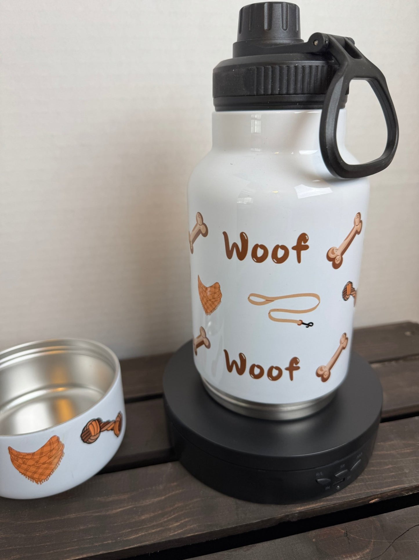 Woof & Play – 32 oz Dog Water Bottle with Bowl | Stainless Steel - HisWord Designs