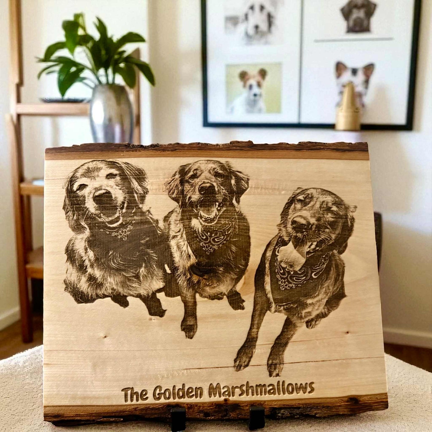 Custom Engraved Pet Portrait Board – Personalized Live Edge Wood - HisWord Designs
