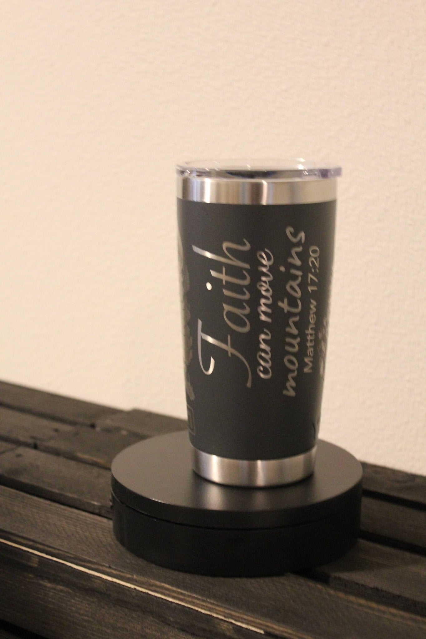Faith Can Move Mountains Engraved Dark Gray 20 oz YETI® Tumbler | Matthew 17:20 Cup - HisWord Designs