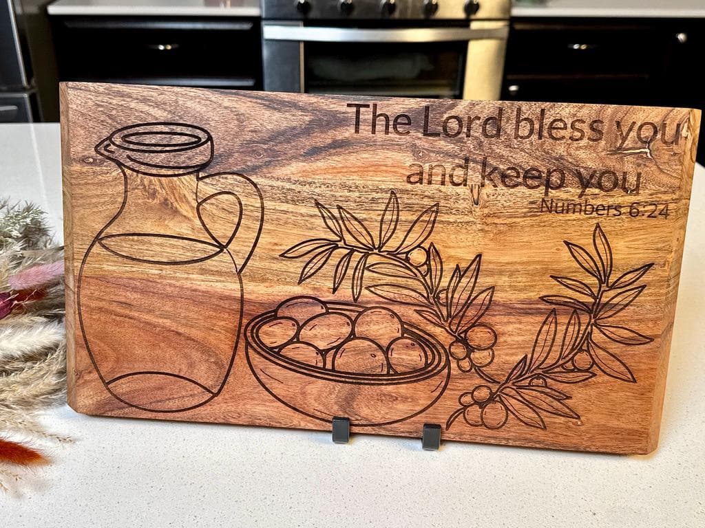 Hand - drawn Christian Cutting Board - The Lord Bless You and Keep You, Hand Drawn Acacia Wood Gift, Faith Home Decor, Wedding Gift,Cheese Board - HisWord Designs