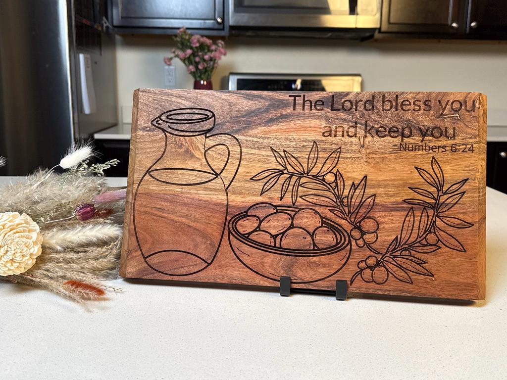 Hand - drawn Christian Cutting Board - The Lord Bless You and Keep You, Hand Drawn Acacia Wood Gift, Faith Home Decor, Wedding Gift,Cheese Board - HisWord Designs