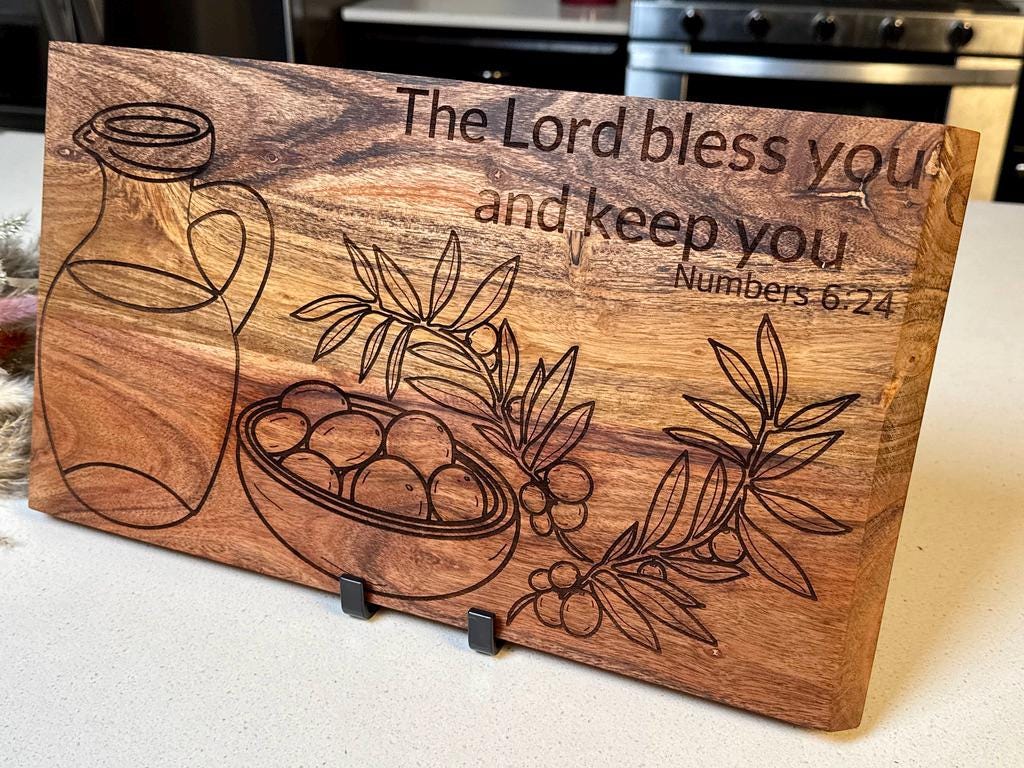 Hand - drawn Christian Cutting Board - The Lord Bless You and Keep You, Hand Drawn Acacia Wood Gift, Faith Home Decor, Wedding Gift,Cheese Board - HisWord Designs