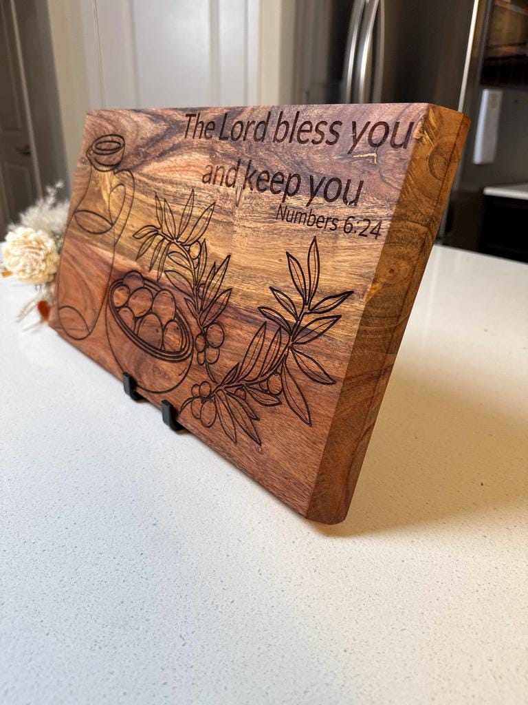 Hand - drawn Christian Cutting Board - The Lord Bless You and Keep You, Hand Drawn Acacia Wood Gift, Faith Home Decor, Wedding Gift,Cheese Board - HisWord Designs