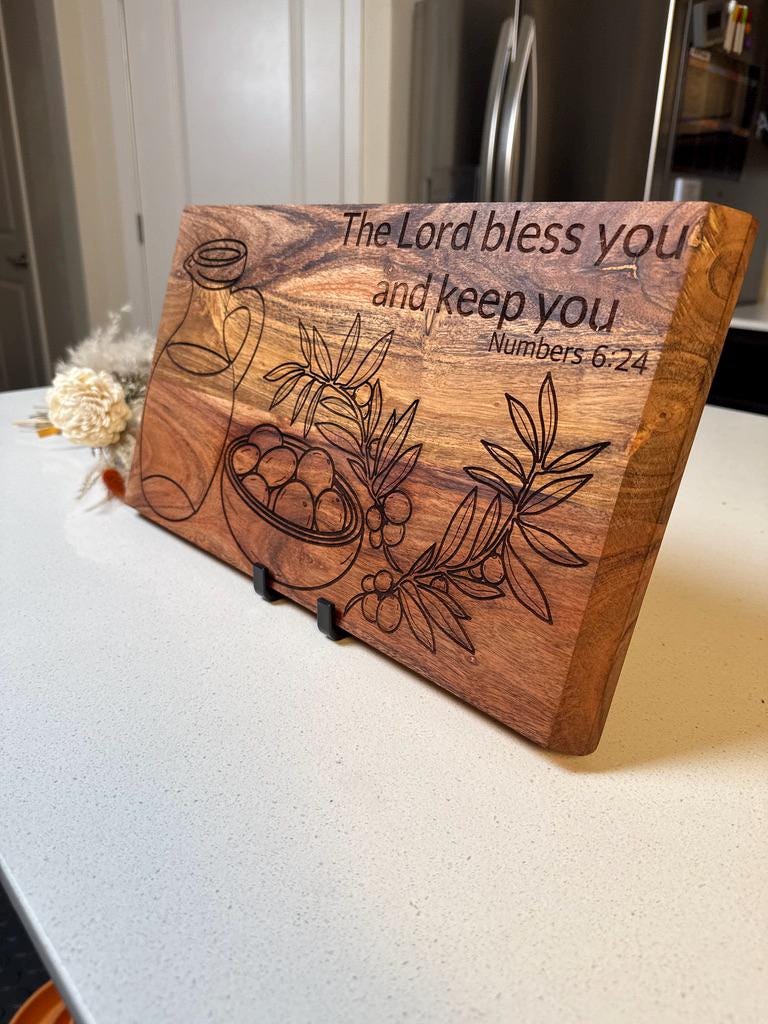 Hand - drawn Christian Cutting Board - The Lord Bless You and Keep You, Hand Drawn Acacia Wood Gift, Faith Home Decor, Wedding Gift,Cheese Board - HisWord Designs