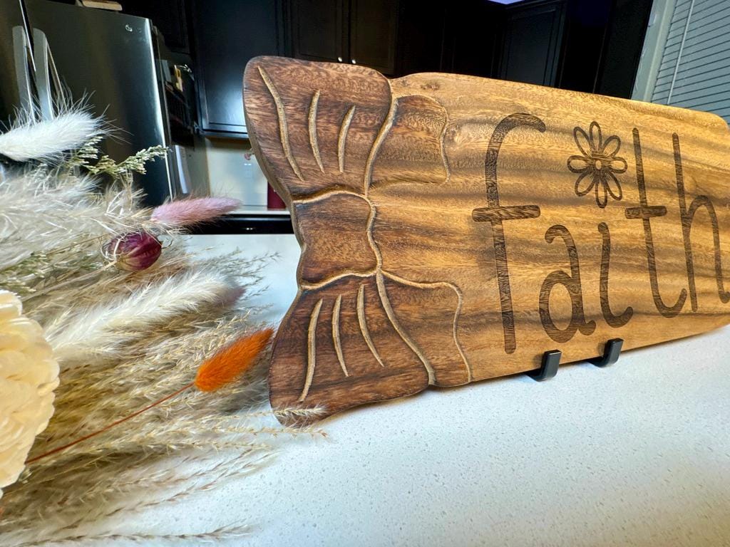 Hand - drawn "Faith" Cutting & Cheese Board – Religious Charcuterie Board, Rustic Christian Handcrafted Inspirational Board, Christian Gift - HisWord Designs