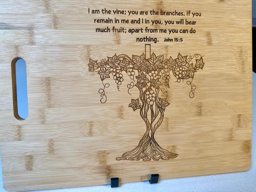 Engraved Bamboo Cutting Board – Christian Kitchen Decor, John 15:5 Scripture Gift, Religious Charcuterie Board, Housewarming Gift for him - HisWord Designs