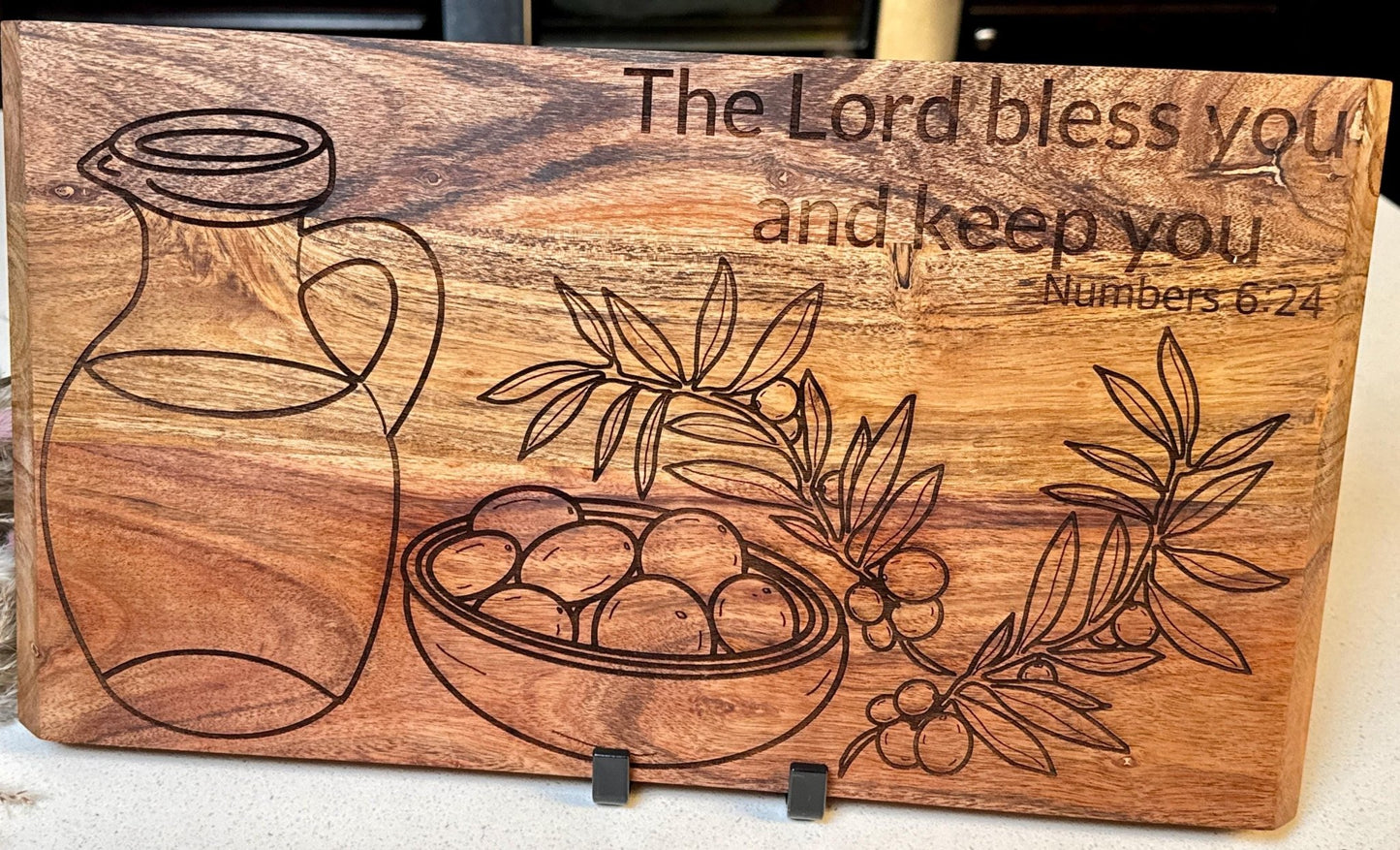 Hand - drawn Christian Cutting Board - The Lord Bless You and Keep You, Hand Drawn Acacia Wood Gift, Faith Home Decor, Wedding Gift,Cheese Board - HisWord Designs