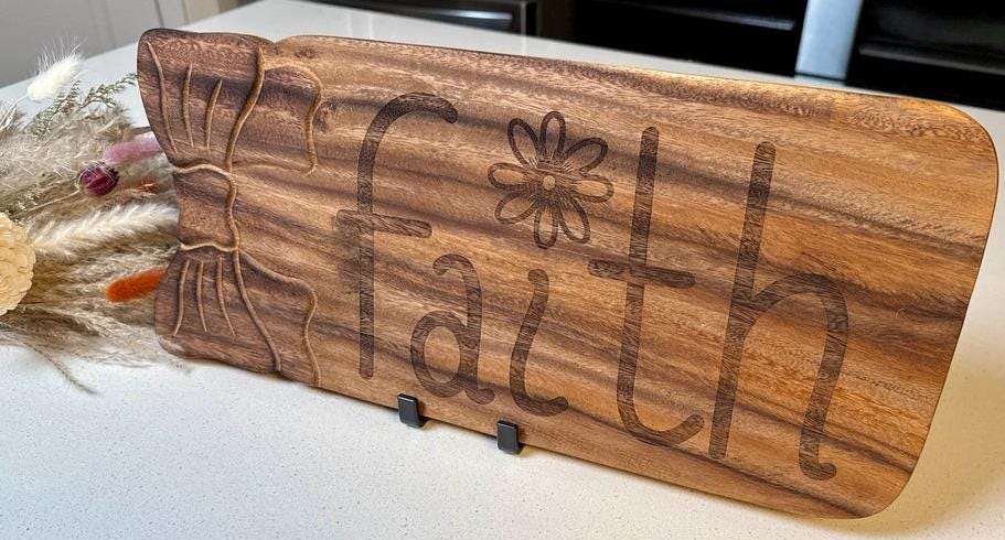 Hand - drawn "Faith" Cutting & Cheese Board – Religious Charcuterie Board, Rustic Christian Handcrafted Inspirational Board, Christian Gift - HisWord Designs