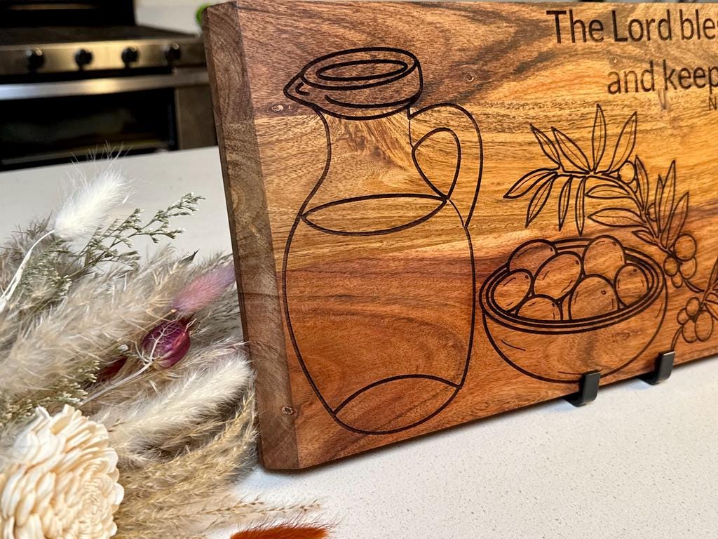Hand - drawn Christian Cutting Board - The Lord Bless You and Keep You, Hand Drawn Acacia Wood Gift, Faith Home Decor, Wedding Gift,Cheese Board - HisWord Designs