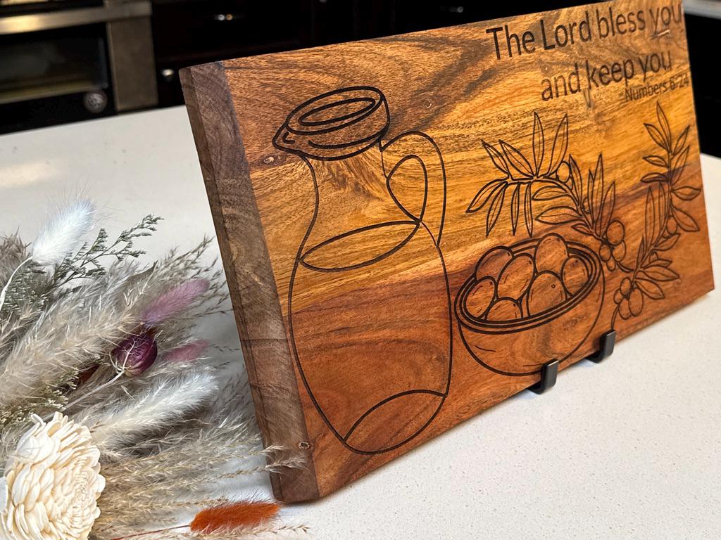 Hand - drawn Christian Cutting Board - The Lord Bless You and Keep You, Hand Drawn Acacia Wood Gift, Faith Home Decor, Wedding Gift,Cheese Board - HisWord Designs