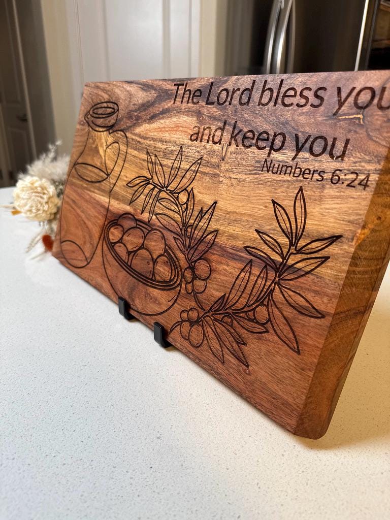 Hand - drawn Christian Cutting Board - The Lord Bless You and Keep You, Hand Drawn Acacia Wood Gift, Faith Home Decor, Wedding Gift,Cheese Board - HisWord Designs