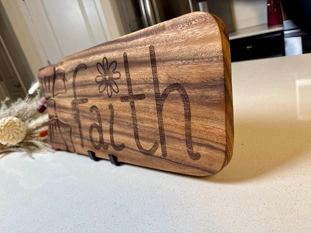 Hand - drawn "Faith" Cutting & Cheese Board – Religious Charcuterie Board, Rustic Christian Handcrafted Inspirational Board, Christian Gift - HisWord Designs