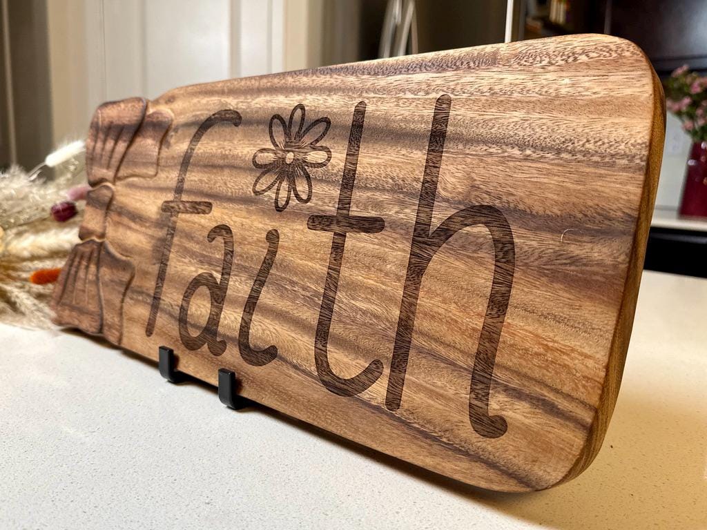 Hand - drawn "Faith" Cutting & Cheese Board – Religious Charcuterie Board, Rustic Christian Handcrafted Inspirational Board, Christian Gift - HisWord Designs