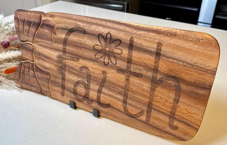 Hand - drawn "Faith" Cutting & Cheese Board – Religious Charcuterie Board, Rustic Christian Handcrafted Inspirational Board, Christian Gift - HisWord Designs