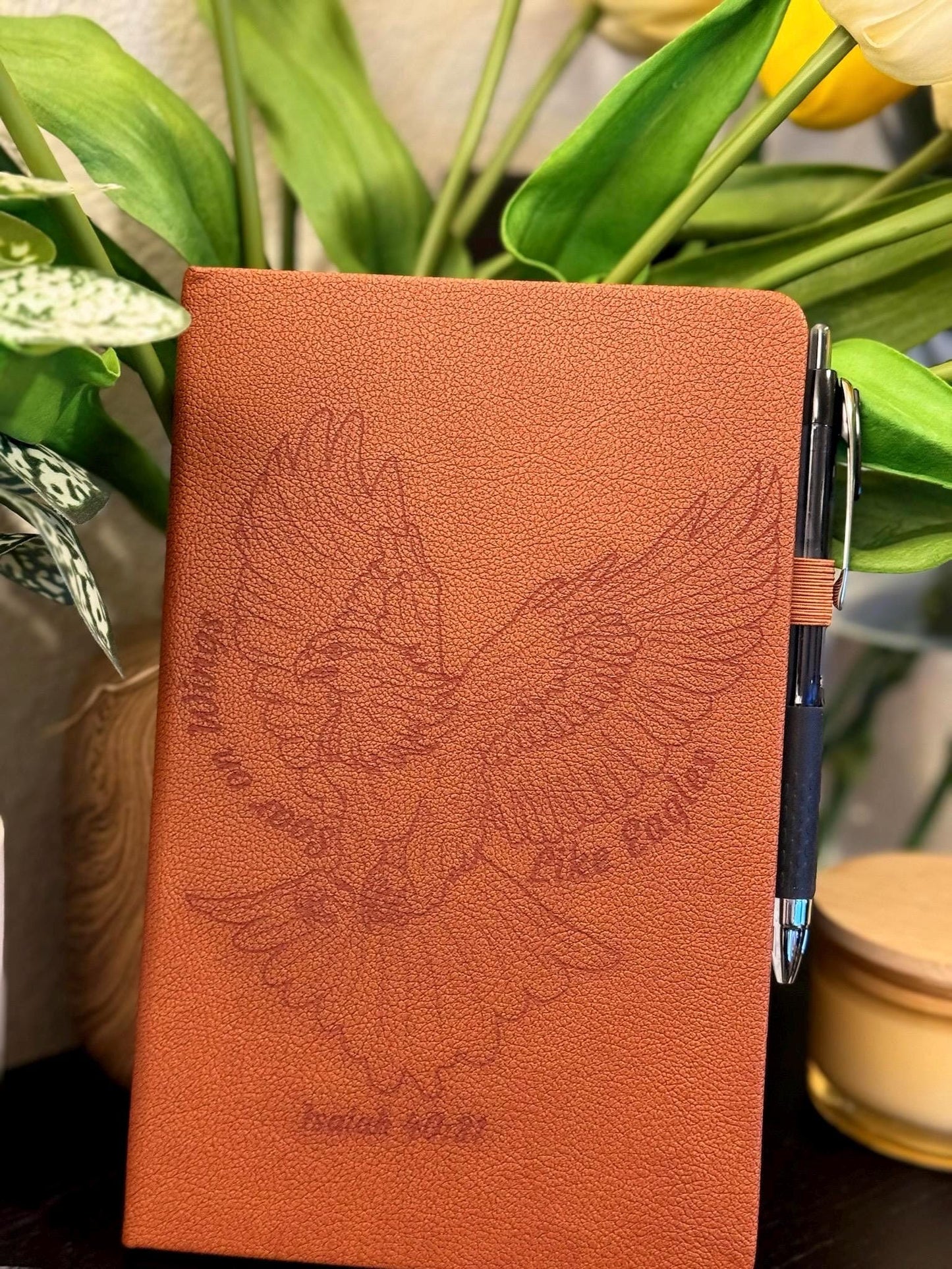 Soar on Wings Like Eagles Laser - Engraved Custom Journal, Isaiah 40:31 , Bible Verse Journal, Brown Prayer Journal, Christian Gifts - HisWord Designs