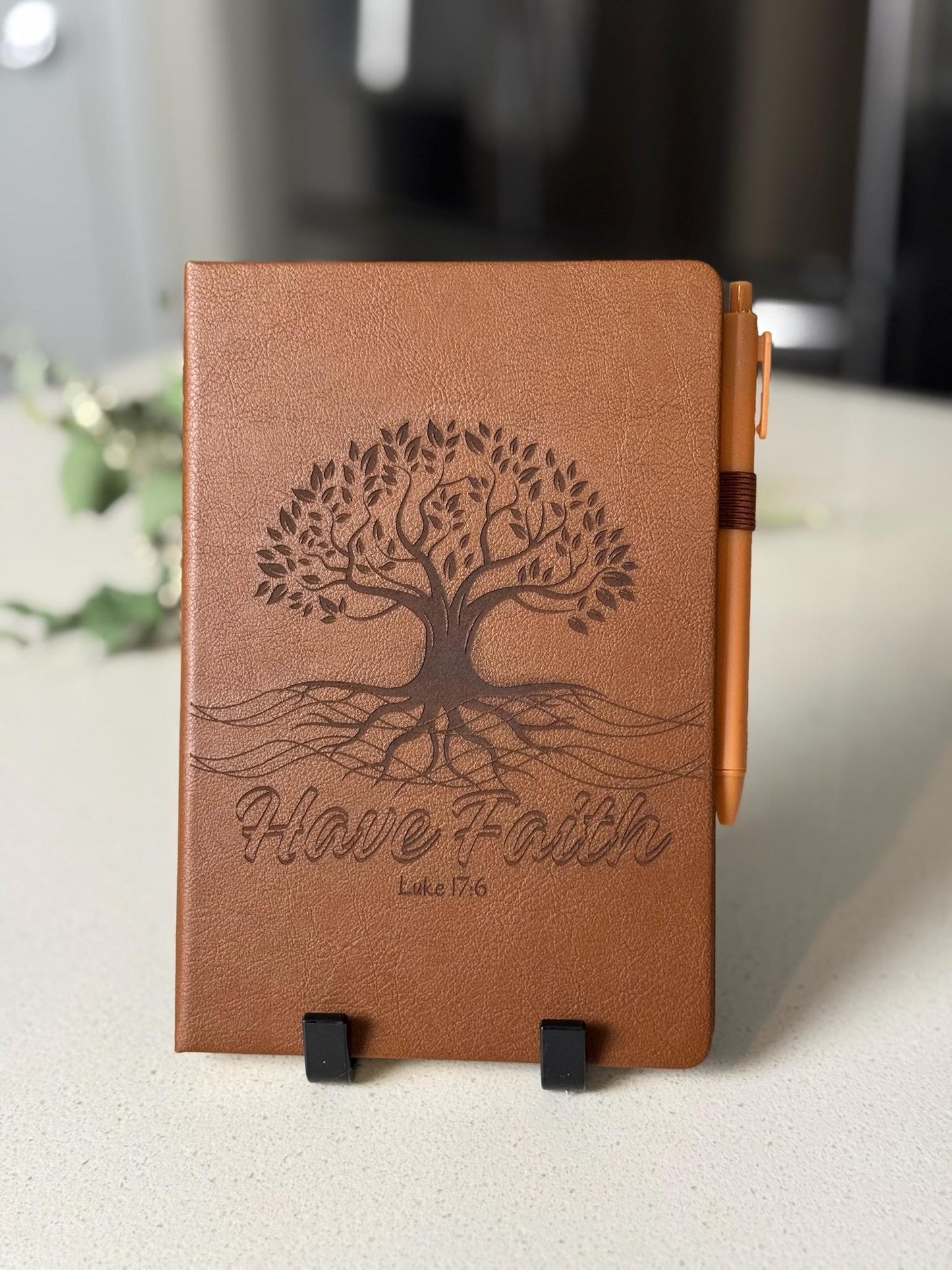 Personalized Have Faith Hand - Crafted Custom Engraved Journal, Luke 17:6, Bible Verse Journal, Brown Prayer Journal, Christian Gifts - HisWord Designs