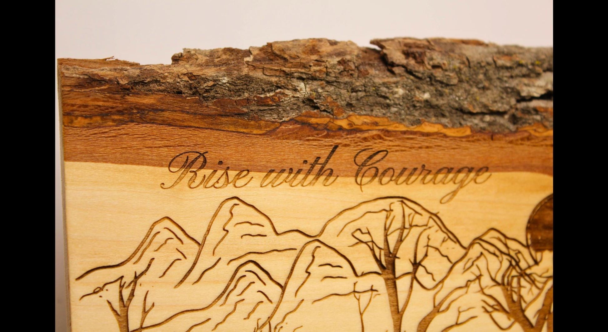 Rise with Courage Wolf Art – Engraved Live Edge Wood Sign, Inspirational Rustic Wall Decor - HisWord Designs