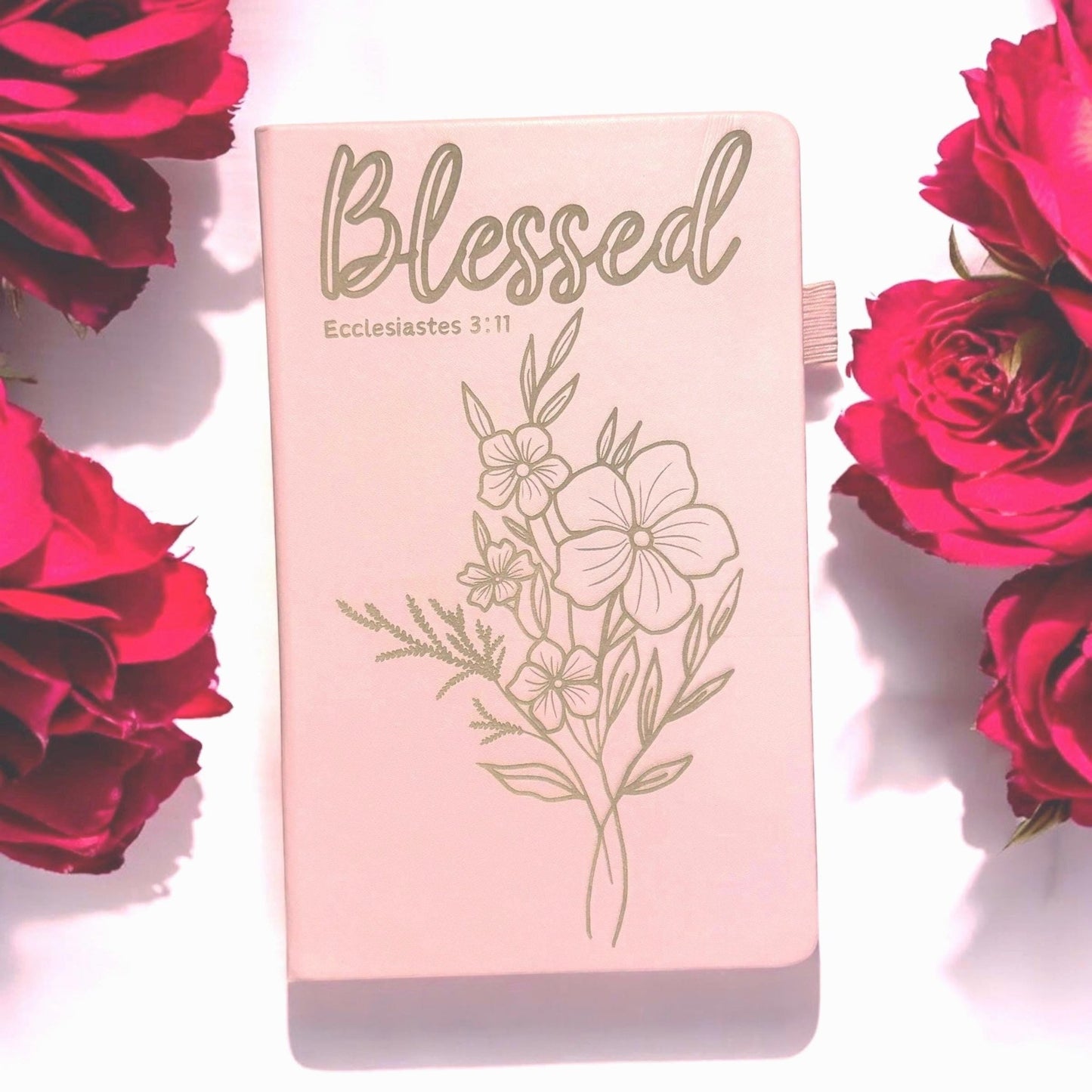 Blessed Laser - Engraved Journal – Ecclesiastes 3:11, Floral A5 Christian Prayer Journal | Scripture Notebook with Bible Verses | Faith Gift - HisWord Designs