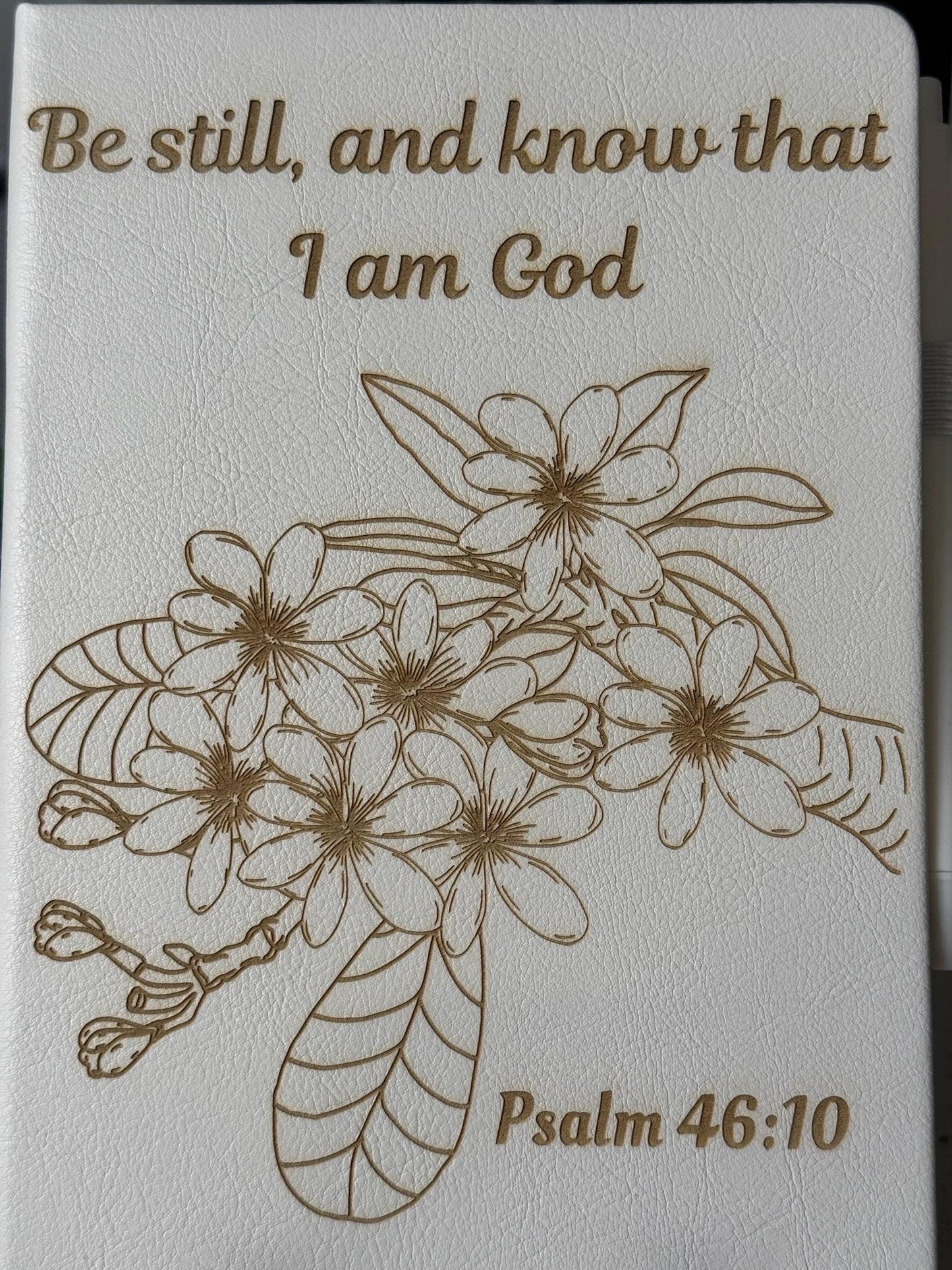Be Still and Know Laser - Engraved Custom Journal, Psalm 46:10, Bible Verse Journal, White Prayer Journal, Christian Gift for Women - HisWord Designs