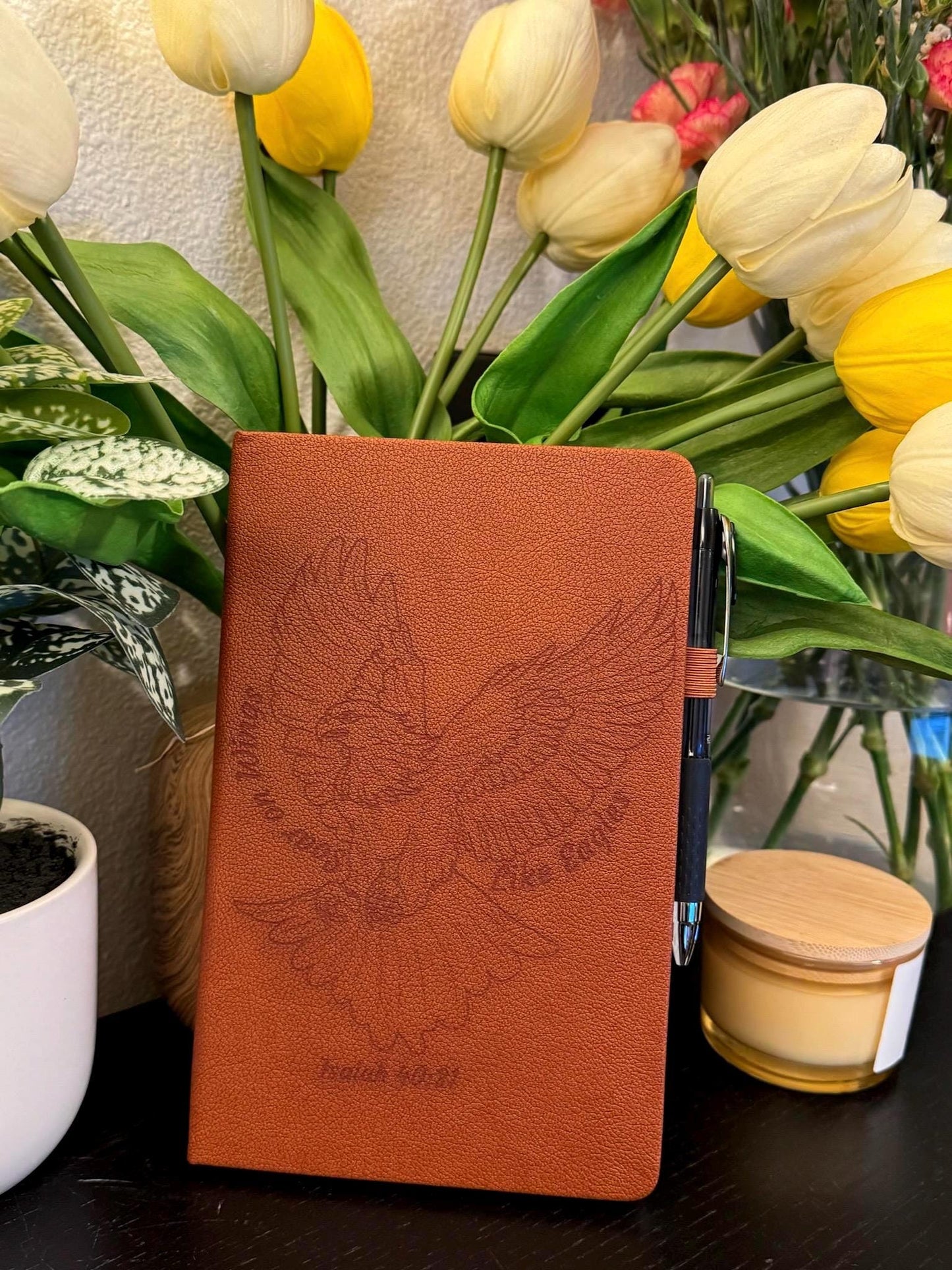 Soar on Wings Like Eagles Laser - Engraved Custom Journal, Isaiah 40:31 , Bible Verse Journal, Brown Prayer Journal, Christian Gifts - HisWord Designs