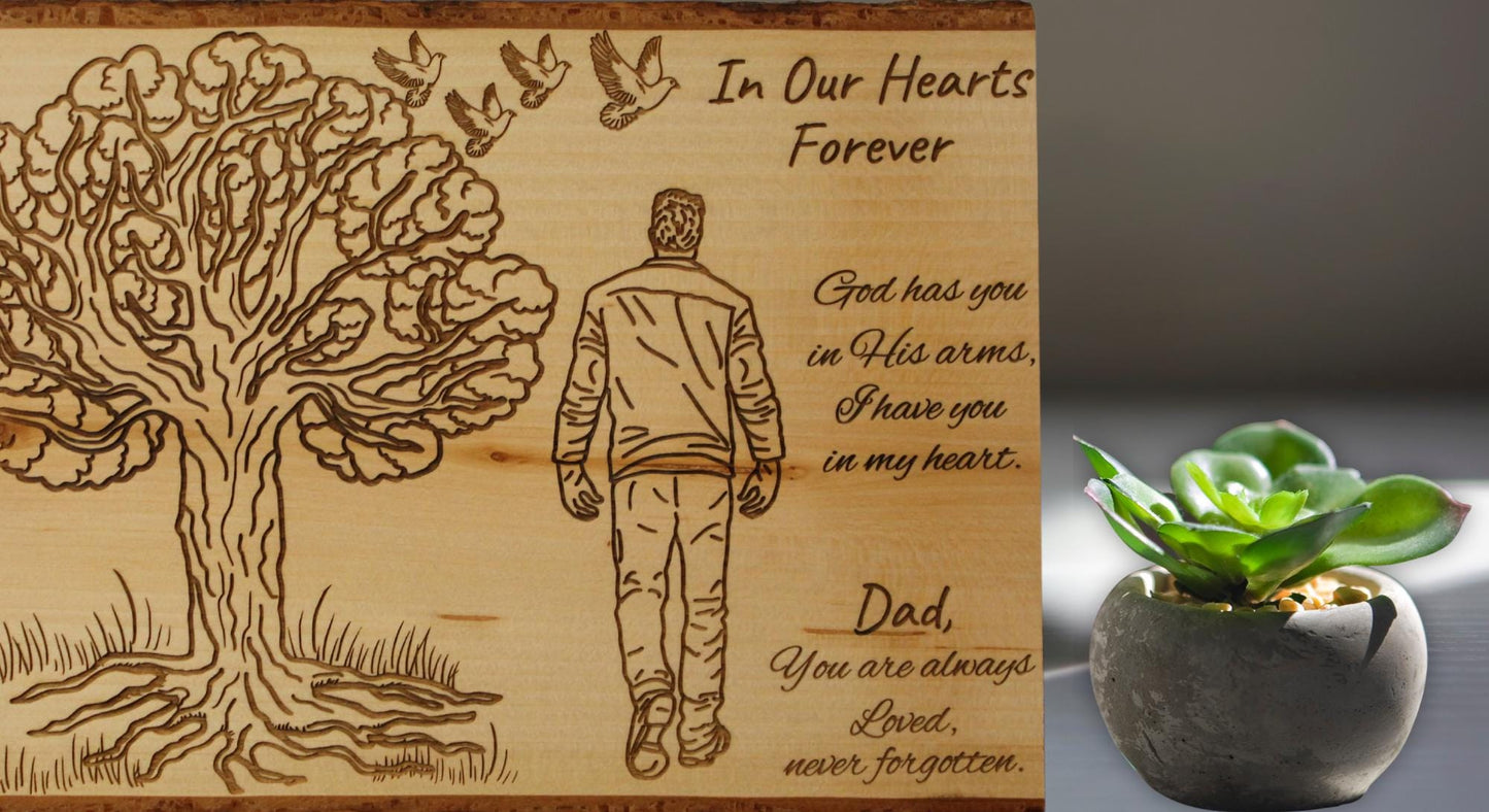 Custom memorial wood plaque, engraved “In Loving Memory,” personalized sympathy and remembrance decor, loss of loved one, Christian gift by HisWord Designs.
