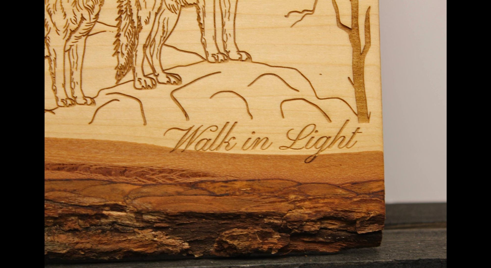 Rise with Courage Wolf Art – Engraved Live Edge Wood Sign, Inspirational Rustic Wall Decor - HisWord Designs